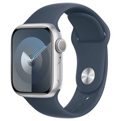 Apple Watch Series 9 GPS 41mm Silver Aluminium Case with Storm Blue Sport Band - M/L