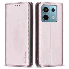Θήκη Xiaomi Redmi Note 13 Pro 4G / Poco M6 Pro BINFEN COLOR Leather Wallet series 9 με βάση στήριξης, υποδοχές καρτών και μαγνητικό κούμπωμα ροζ χρυσό