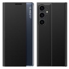 Θήκη Samsung Galaxy S23 FE 5G OEM Half Mirror View Stand Cover με μαγνητικό κούμπωμα από συνθετικό δέρμα μαύρο