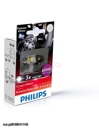 PHILIPS Festoon X-Treme Ultinon Led 43mm 6000K 24V 1W 1τμχ 249466000KX1