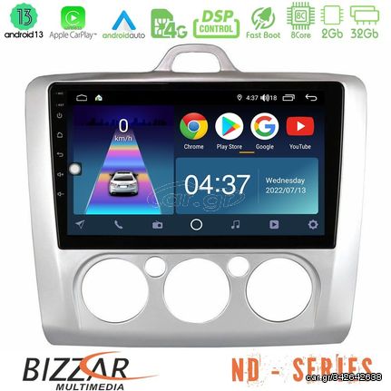 Bizzar ND Series 8Core Android13 2+32GB Ford Focus Manual AC Navigation Multimedia Tablet 9"