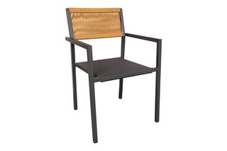 Πολυθρόνα "SAVOR" από textilene/rattan σε ανθρακί/φυσικό χρώμα 55x58x63