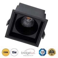 GloboStar® PLUTO-B 60281 Χωνευτό LED Spot Downlight TrimLess Μ10.4xΠ10.4cm 15W 1875lm 38° AC 220-240V IP20 Μ10.4 x Π10.4 x Υ6.5cm - Τετράγωνο - Μαύρο & Anti-Glare HoneyComb - Θερμό Λευκό 2700K - Bridg