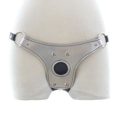 Female silver strap-on sex toy with elastic belt O/S