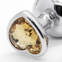 SMALL Heart Base Metal butt plug YELLOW 7 cm-thumb-2