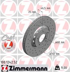 ZIMMERMANN ΔΙΣ/ΚΕΣ ΤΡΥΠΗΤΕΣ SPORT  VAG ZIMMERMANN 100.1242.52