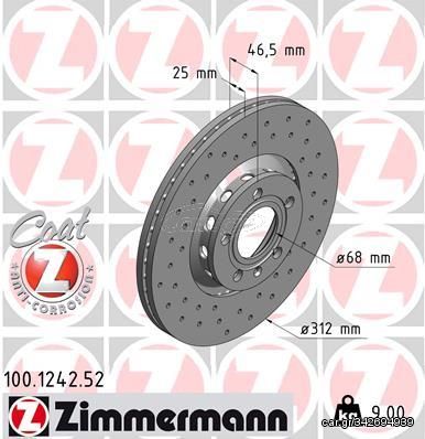 ZIMMERMANN ΔΙΣ/ΚΕΣ ΤΡΥΠΗΤΕΣ SPORT  VAG ZIMMERMANN 100.1242.52