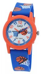 Παιδικό ρολόι Q&Q; με μπλε λουράκι και μπάλα μπάσκετ V22A-011VY