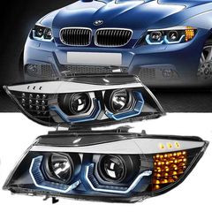 Μπροστινά Φανάρια Set Για Bmw 3 E90 / E91 05-08 3D LED Angel Eyes & Led Φλας Μαύρα H7/H1 Reliable Auto Parts RSD-100314BE