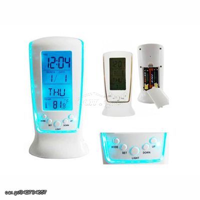 Επιτραπέζιο Ρολόι με Θερμόμετρο - Ξυπνητήρι και Led Φωτισμό