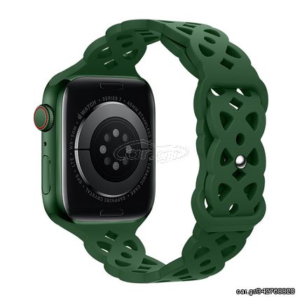 Watchband Hoco WA09 Flexible Rhombus Hollow 42/44/45/49mm για Apple Watch 1/2/3/4/5/6/7/8/SE/Ultra Dark Green Silicon Band