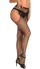 Crotchless Stockings With Rhinestones  Black - S/M