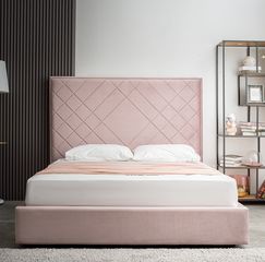 Υπέρδιπλο κρεβάτι Selena για στρώμα 180x200cm με αποθηκευτικό χώρο και τελάρο, Ροζ 194x227x105cm - AL-CEL458