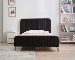 Διπλό κρεβάτι Karina για στρώμα 140x200cm με τελάρο, Μαύρο 154x227x105cm - AL-TUS458