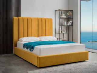 Υπέρδιπλο κρεβάτι Vili για στρώμα 180x200cm με αποθηκευτικό χώρο και τελάρο, Κίτρινο 194x227x105cm - AL-WIL458