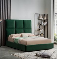 Υπέρδιπλο κρεβάτι Lora για στρώμα 180x200cm με αποθηκευτικό χώρο και τελάρο, Πράσινο 194x227x105cm - AL-LOR458
