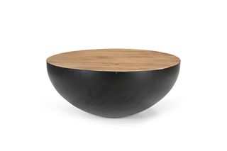 Τραπέζι σαλονιού "COFFELTY" από ξύλο/μέταλλο σε φυσικό/μαύρο χρώμα Φ90x40