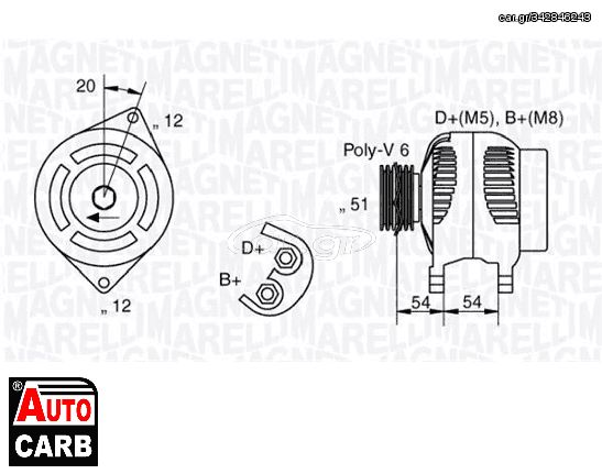 Δυναμό MAGNETI MARELLI 063321836010 για ALFA ROMEO 145 1994-2001, ALFA ROMEO 146 1994-2001, ALFA ROMEO 156 1997-2006