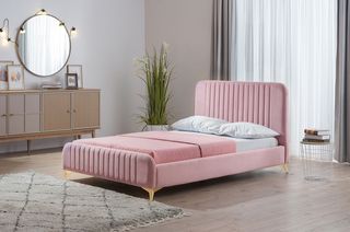 Υπέρδιπλο κρεβάτι Karina για στρώμα 180x200cm με τελάρο, Ροζ 194x227x105cm - AL-TUS458