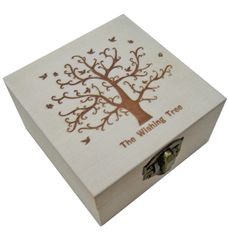 Ξύλινο αλουστράριστο τετράγωνο κουτί με πυρογραφία "The Wishing Tree" [20601319]
