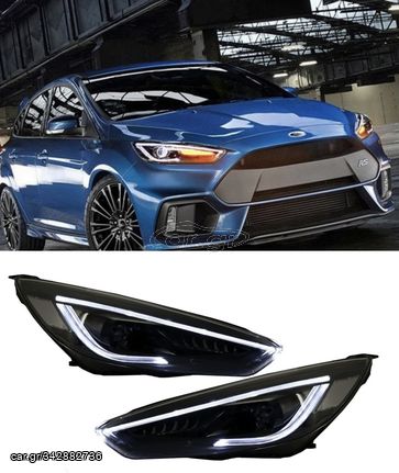 ΦΑΝΑΡΙΑ ΕΜΠΡΟΣ Headlights LED DRL FORD Focus III Mk3 RHD (2015-2017) Bi-Xenon Design Dynamic Flowing Turn Signals Demon Look