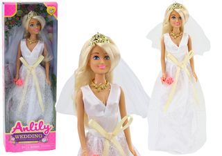 Anlily Doll In Wedding Dress Bride Bouquet Crown Necklace