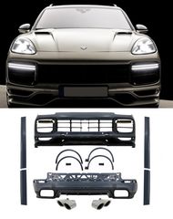 Complete Body Kit with Exhaust Muffler Tips Quad Chrome Porsche Cayenne (9Y0) (2018-Up) Conversion to Turbo & Aero Look