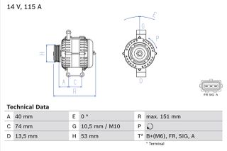 Δυναμό FORD FOCUS II, MONDEO III; JAGUAR X-TYPE I 1.8-3.0 10.00-07.11