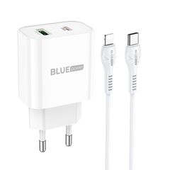 Φορτιστής τοίχου Blue Power BCL80A, 20W, 3A, 1 x USB-C, με καλώδιο Lightning, Λευκό