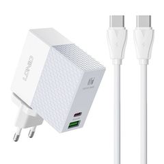 Φορτιστής τοίχου Ldnio A2620C, 65W, 3A, 1 x USB-A - 1 x USB-C, με καλώδιο USB-C, Λευκό