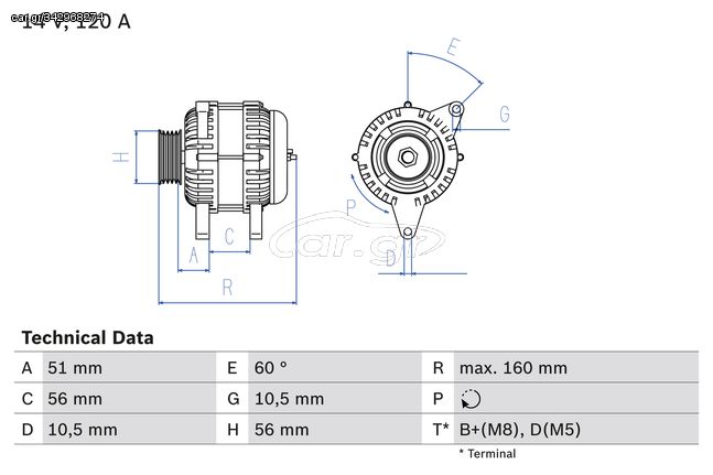 Δυναμό OPEL CALIBRA A, OMEGA B, VECTRA A; SAAB 900 II, 9000 2.0-3.2 07.90-07.03