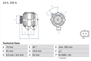 Δυναμό VOLVO C30, C70 II, S40 II, V50; FORD KUGA I 2.0D-2.5 01.04-06.13