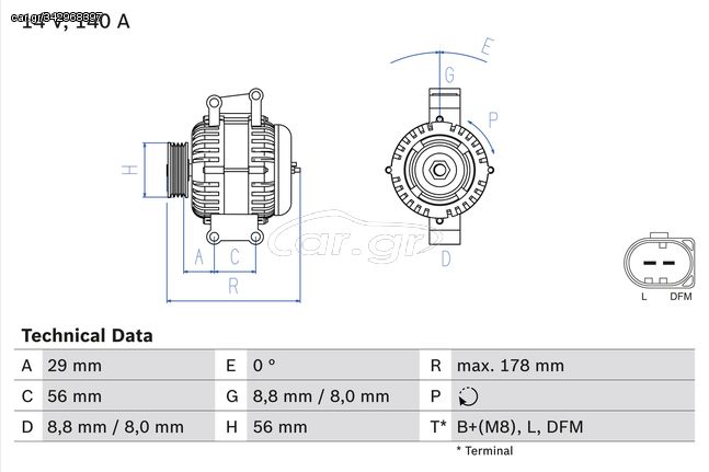 Δυναμό AUDI A3, A4 B6, A4 B7, A6 C5, TT; SEAT ALHAMBRA, ALTEA, ALTEA XL, EXEO, EXEO ST, LEON, TOLEDO III; SKODA OCTAVIA II, SUPERB II, YETI; VW BEETLE 1.6/1.8/2.0 11.00-07.19