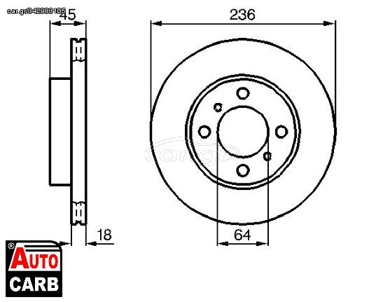 Δισκοπλακα BOSCH 0986478572 για MITSUBISHI CARISMA 1995-2006, MITSUBISHI COLT 1992-2004, MITSUBISHI LANCER 1991-2003