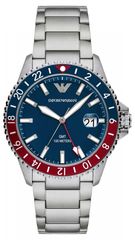 Ρολόι Emporio Armani Diver GMT με ασημί μπρασελέ AR11590