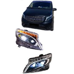 Μπροστινά Φανάρια Set Για Mercedes-Benz Vito W447 14+ DRL Led Tube & Led Signal Dynamic Μαύρα Με Μοτέρ Carner