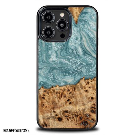 Wood and resin case for iPhone 15 Pro Max Bewood Unique Uranus - blue and white