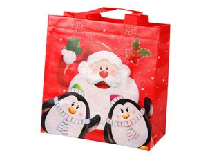 Santa and Penguins Red Gift Bag 22cm x 22cm x 11cm
