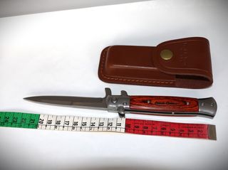 Γνήσιο Ιταλικό πτυσσόμενο μαχαίρι στιλέτο STILETO Mafia Godfather ITALY Καφέ λαβή teak wood-thumb-8