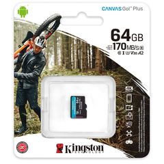 microSDXC Memory Card Kingston Canvas Go Plus, 64Gb, Class 10 / UHS-1 U3 SDCG3/64GBSP Retail