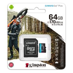 microSDXC Memory Card Kingston Canvas Go Plus with Adapter, 64Gb, Class 10 / UHS-1 U3 SDCG3/64GB Retail