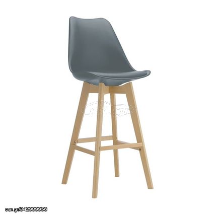 MARTIN Σκαμπό BAR Οξιά Φυσικό, Κάθισμα Η.67cm, PP-Pu Γκρι, Μονταρισμένη Ταπετσαρία 49x54x67/106υψ Woodwell 22385 ΕΜ147,41