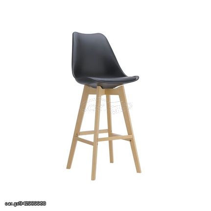 MARTIN Σκαμπό BAR Οξιά Φυσικό, Κάθισμα Η.67cm, PP-Pu Μαύρο, Μονταρισμένη Ταπετσαρία 49x54x67/106υψ Woodwell 22384 ΕΜ147,21