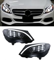 ΦΑΝΑΡΙΑ ΕΜΠΡΟΣ TRU LED DRL Headlights Mercedes C-Class W205 S205 A205 C205 (2014-2018) Black Dynamic Sequential Turning Lights