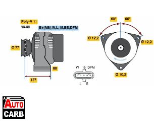 Δυναμό BOSCH 0124555004 για MERCEDES-BENZ ACTROS 1996-2003, MERCEDES-BENZ ATEGO 1998-2004, MERCEDES-BENZ AXOR 2004-