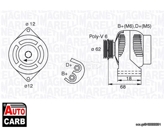 Δυναμό MAGNETI MARELLI 063377490010 για OPEL AGILA 2000-2007, OPEL ASTRA 2004-2014, OPEL COMBO 2001-2011