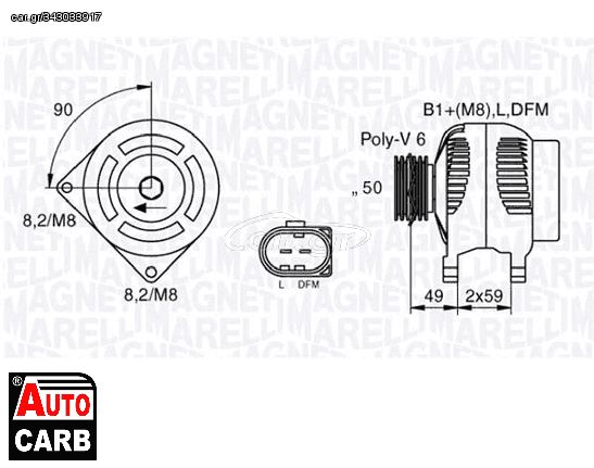 Δυναμό MAGNETI MARELLI 063533250130 για PEUGEOT 206 1998-2012, SEAT ALHAMBRA 1996-2010, SEAT AROSA 1997-2004