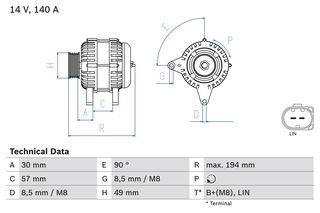 Δυναμό AUDI A1, A3, Q3; SEAT IBIZA IV, IBIZA IV SC, IBIZA IV ST, LEON, LEON SC, LEON ST; SKODA OCTAVIA III; VW GOLF VII, POLO V 1.2-1.4CNG 04.12-10.20