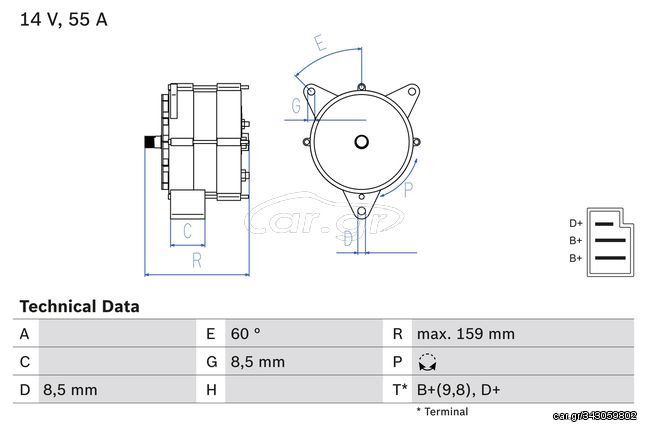 Δυναμό MERCEDES /8 (W114), /8 (W115), HECKFLOSSE (W110), HECKFLOSSE (W111, W112), S (W108, W109), T2/L, O 309, UNIMOG; LAMBORGHINI JALPA 2.0-3.8D 07.65-02.89