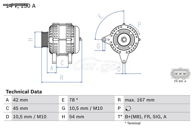 Δυναμό VOLVO C30, C70 II, S40 II, V50; FORD C-MAX, FIESTA V, FOCUS C-MAX, FOCUS II, FOCUS II/KOMBI, FUSION, KUGA I 1.6D/2.0D 10.03-12.12